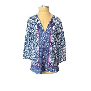 Blue and White Patterned Blouse Lilly Pulitzer M
